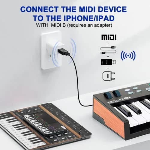 LEKATO Wireless MIDI Adapter Bluetooth 5-PIN DIN with USB, Low Latency Rechargeable for Synthesizer, Digital Piano Keyboard to Mac OS/iOS/Windows | USB MIDI Controller for Music Production thumbnail 7