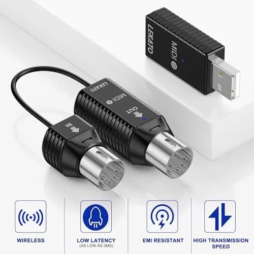 LEKATO Wireless MIDI Adapter Bluetooth 5-PIN DIN with USB, Low Latency Rechargeable for Synthesizer, Digital Piano Keyboard to Mac OS/iOS/Windows | USB MIDI Controller for Music Production thumbnail 2