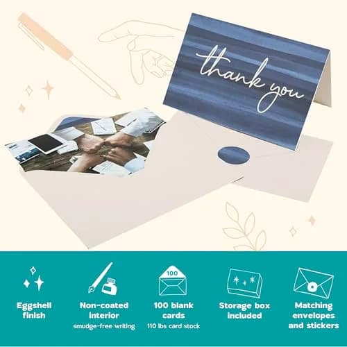 VNS Creations Ombré Thank You Cards With Envelopes 100 Pack 4 x 6 Inch | Blank Inside, Premium Cardstock thumbnail 6