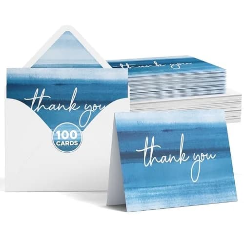 VNS Creations Ombré Thank You Cards With Envelopes 100 Pack 4 x 6 Inch | Blank Inside, Premium Cardstock thumbnail 1