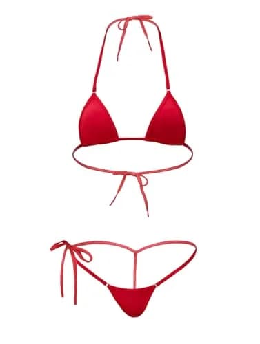 Dadress Extreme Sexy Micro Bikini Set Red | Halter Neck Triangle Top & G-String Bottom thumbnail 6