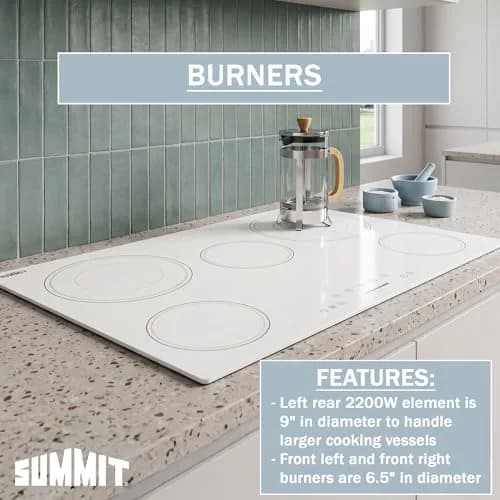 Summit 30" 5 Burner Electric Cooktop, White | ADA Compliant, 240V, Ceramic Glass thumbnail 4