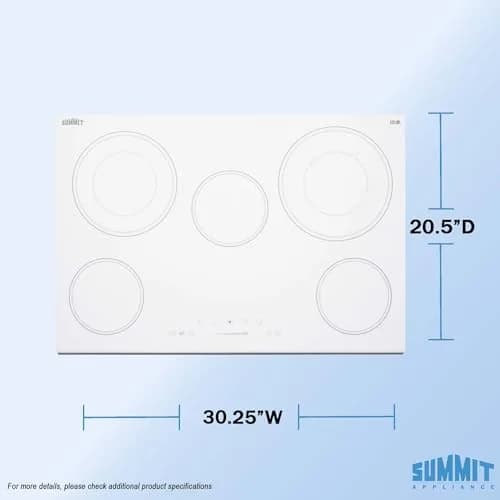 Summit 30" 5 Burner Electric Cooktop, White | ADA Compliant, 240V, Ceramic Glass thumbnail 2