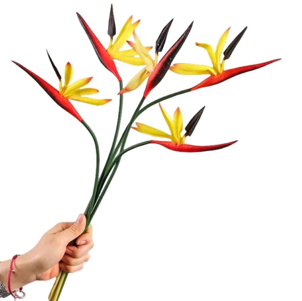 Corkwaw 8 Pack Artificial Bird of Paradise Flowers 55 cm (21-1/2 Inch) | Realistic Yellow Tropical Decor — Yellow