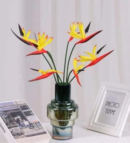 Corkwaw 8 Pack Artificial Bird of Paradise Flowers 55 cm (21-1/2 Inch) | Realistic Yellow Tropical Decor thumbnail 2