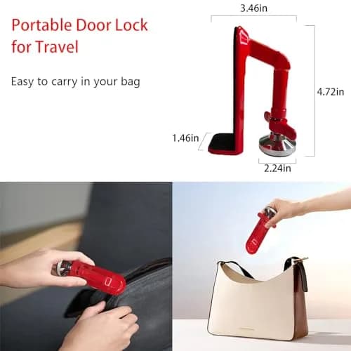 MIMIRACLE Portable Door Lock for Travel & Hotel Security Device, Red | 0.31 kg (0.68 lb) thumbnail 6