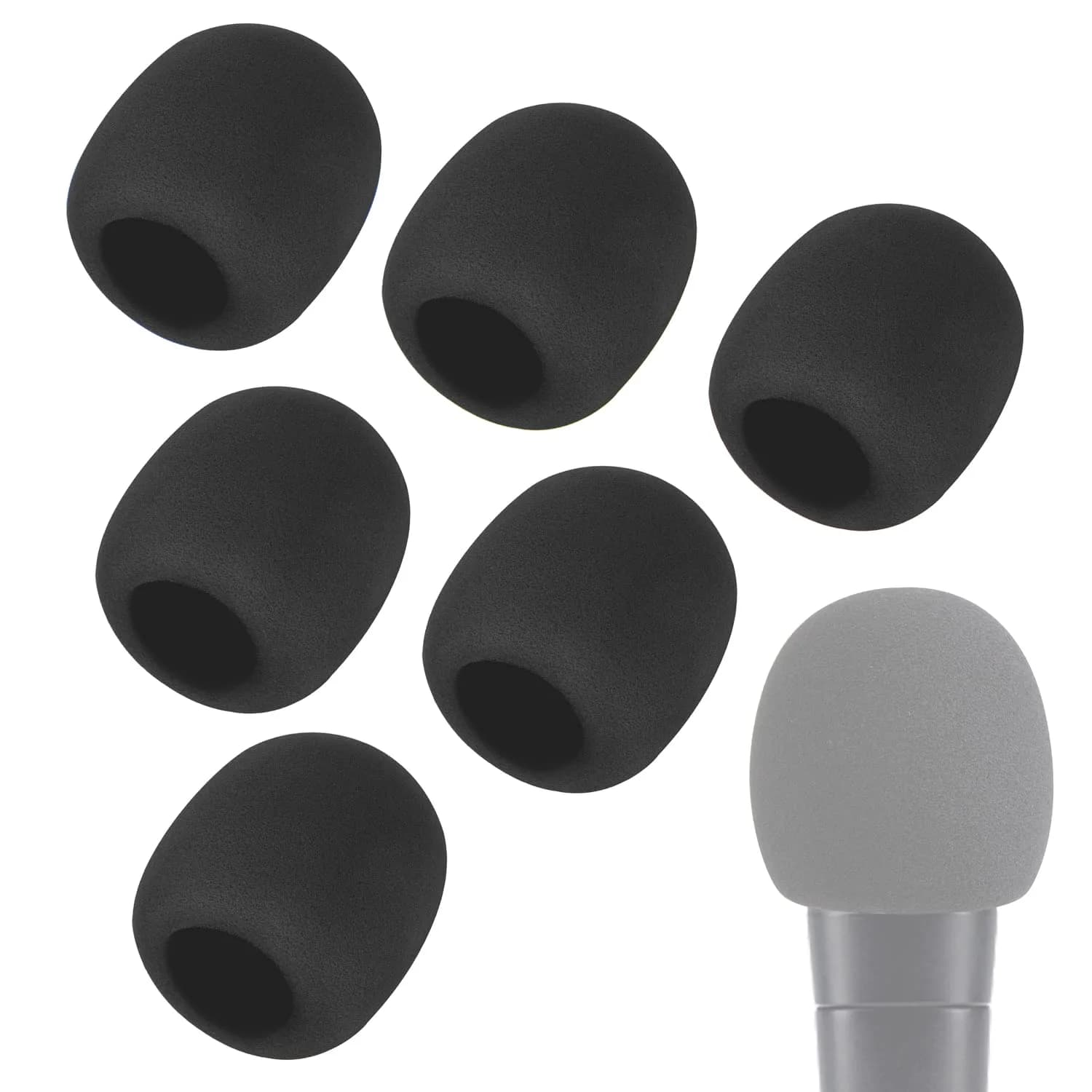 WIBOND 6 Pack Foam Mic Cover, Thick Handheld Windscreen for Shure SM58, 2.75 x 2.5 inches (Black) - main product image