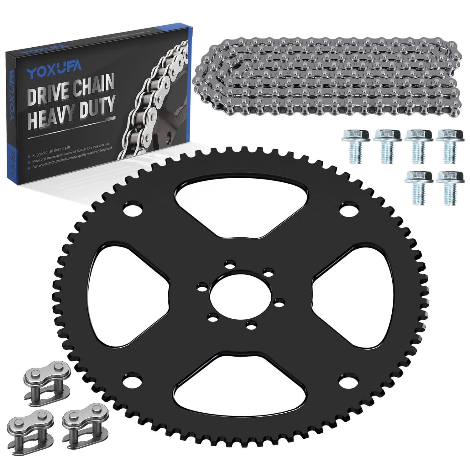 YOXUFA 75 Tooth Sprocket with 35 Drive Chain 140 Links | Suitable for Mini Bikes & Go Karts - main product image