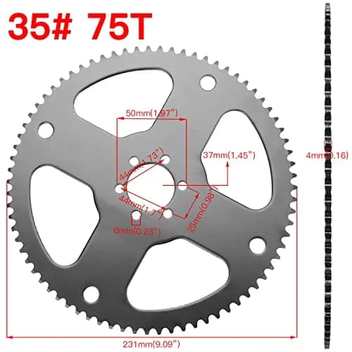 YOXUFA 75 Tooth Sprocket with 35 Drive Chain 140 Links | Suitable for Mini Bikes & Go Karts thumbnail 3