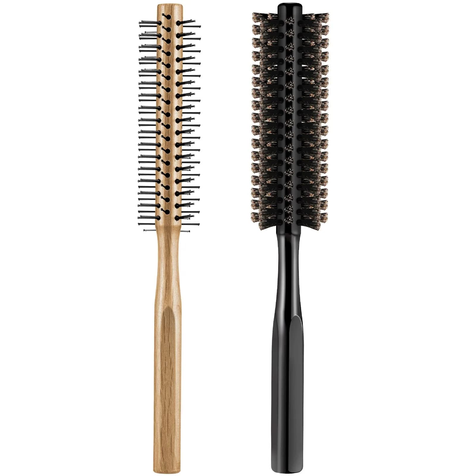 Geiserailie 2 Pieces Round Hair Comb Set 21 cm (8.26 inches) | Bristle & Wood Massage Brushes — Black, Wood Color