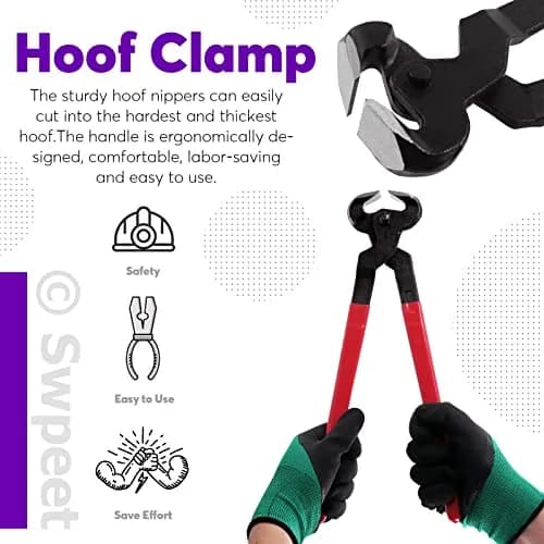 Swpeet 8Pcs Farrier Tools Kit with Roll Pack | Horses Hoof Trimmers, Nipper, Rasp & Knife, Rubber Handle (7 pcs + Gloves) | Pet Supplies thumbnail 6