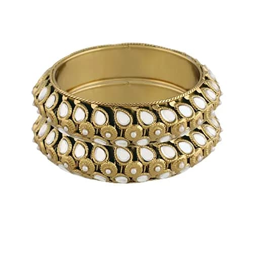 I Jewels 18k Gold Plated Kundan Kada Bangles for Women, Pack of 2, Size 2.6 inches (6.6 cm) thumbnail 4