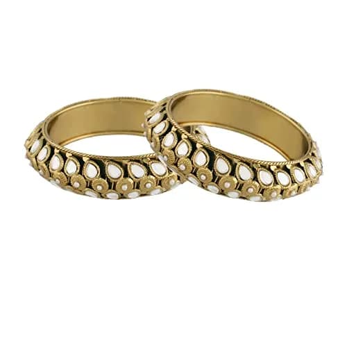 I Jewels 18k Gold Plated Kundan Kada Bangles for Women, Pack of 2, Size 2.6 inches (6.6 cm) thumbnail 1
