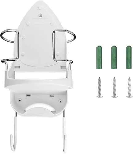DOUBLE 2 C White Ironing Board Hanger Wall Mount with Hooks for Hot Unplugged Irons & Boards, 15.3cm (6") Wide thumbnail 1