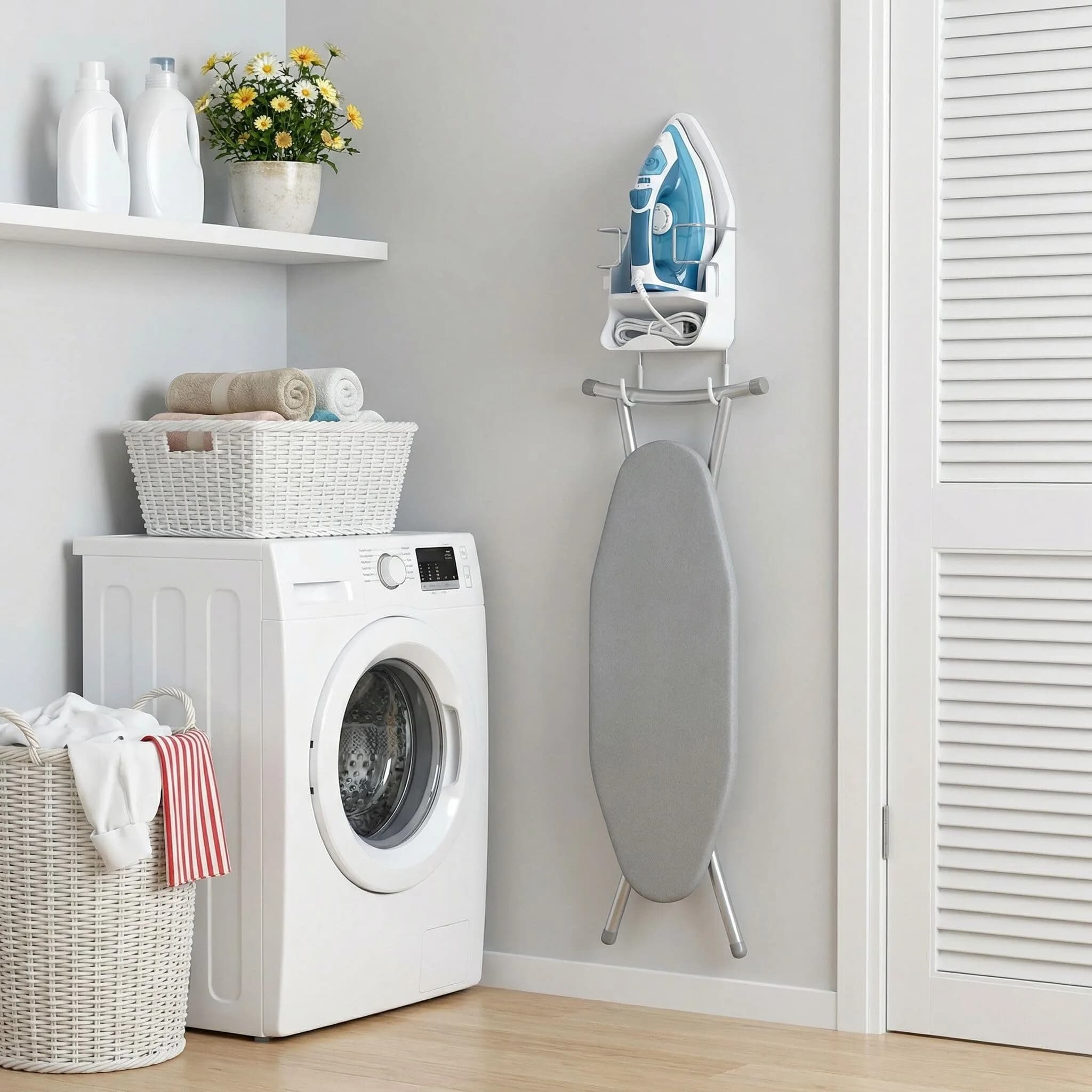 DOUBLE 2 C White Ironing Board Hanger Wall Mount with Hooks for Hot Unplugged Irons & Boards, 15.3cm (6") Wide thumbnail 6