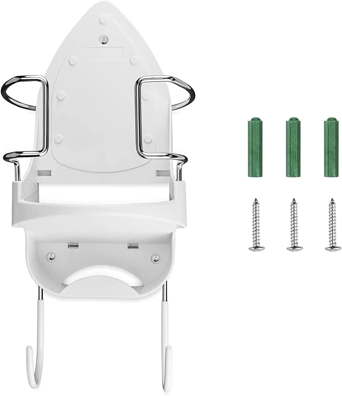 DOUBLE 2 C White Ironing Board Hanger Wall Mount with Hooks for Hot Unplugged Irons & Boards, 15.3cm (6") Wide thumbnail 1