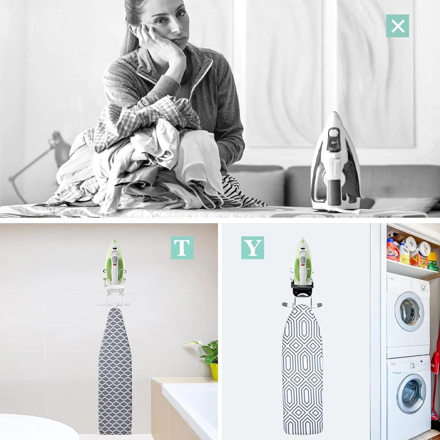 DOUBLE 2 C White Ironing Board Hanger Wall Mount with Hooks for Hot Unplugged Irons & Boards, 15.3cm (6") Wide thumbnail 7