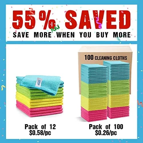 HOMEXCEL Microfiber Cleaning Cloths 100 Pack, 29cm x 29cm (11.5x11.5in) | Bulk Value for Home & Auto thumbnail 2