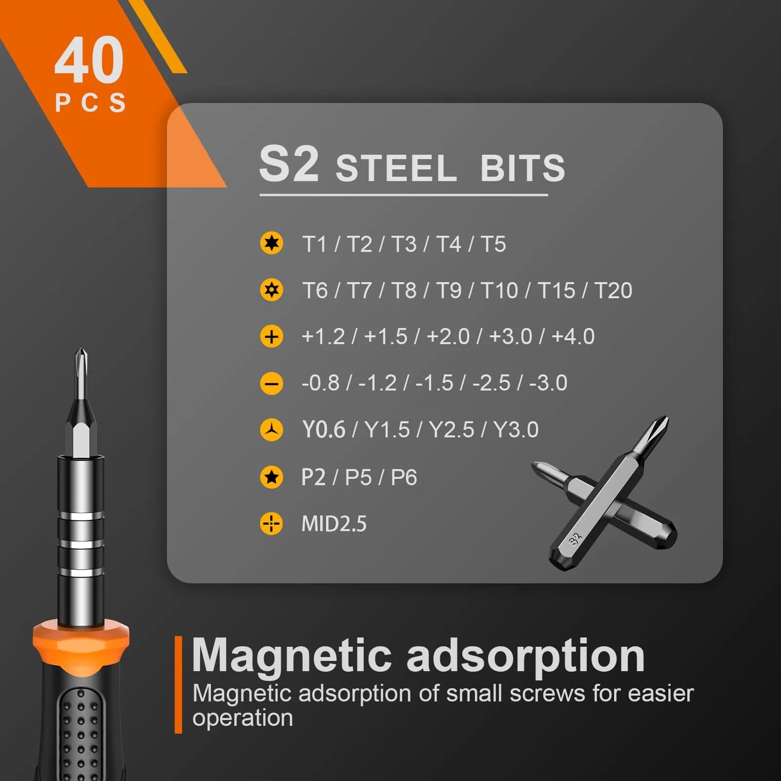 Jorest 40-Piece Precision Screwdriver Set with S2 Steel Bits & Accessories | For Electronics & Gadgets - view 3