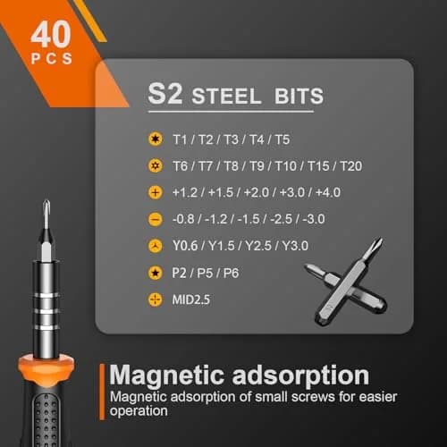 Jorest 40-Piece Precision Screwdriver Set with S2 Steel Bits & Accessories | For Electronics & Gadgets thumbnail 3