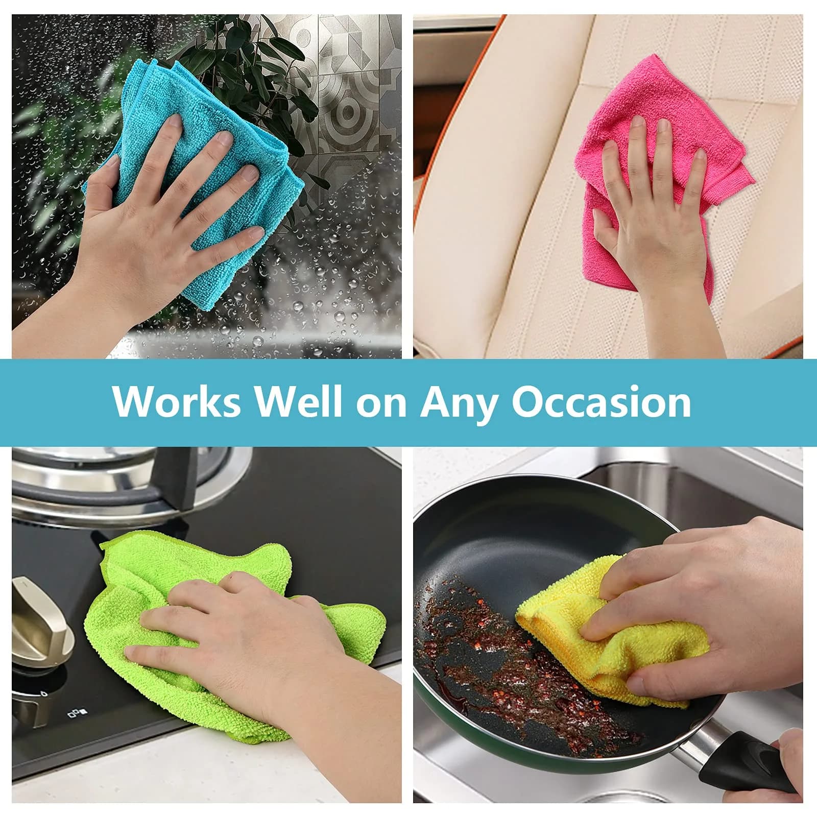 HOMEXCEL Microfiber Cleaning Cloths 24 Pack, 29.2cm x 29.2cm (11.5x11.5in) | Streak-Free Shine for Home & Car - view 7