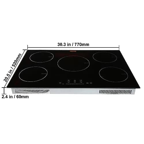 VEVOR 30 Inch 5 Burner Induction Cooktop 9000W 240V | Built-in Ceramic Glass with Sensor Touch Controls thumbnail 8