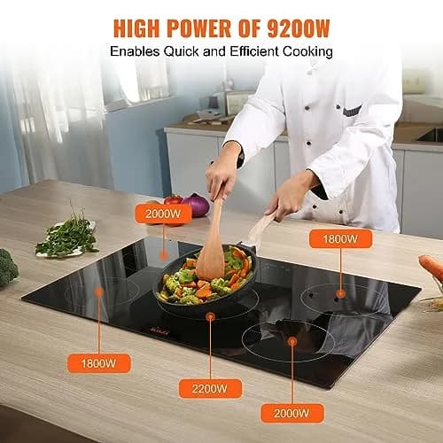 VEVOR 30 Inch 5 Burner Induction Cooktop 9000W 240V | Built-in Ceramic Glass with Sensor Touch Controls thumbnail 2