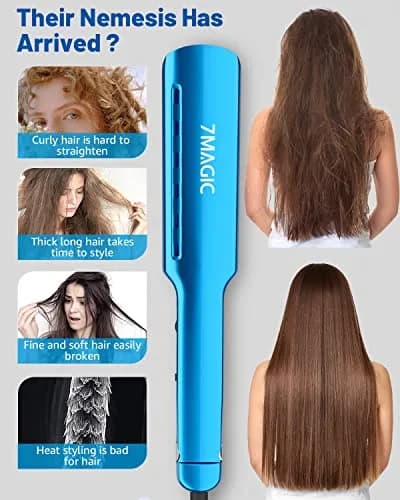 7MAGIC Nano Titanium 1.7" Flat Iron Hair Straightener for Thick Hair, Blue | Dual Voltage 110-220V thumbnail 6