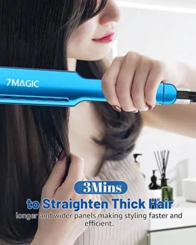 7MAGIC Nano Titanium 1.7" Flat Iron Hair Straightener for Thick Hair, Blue | Dual Voltage 110-220V thumbnail 2