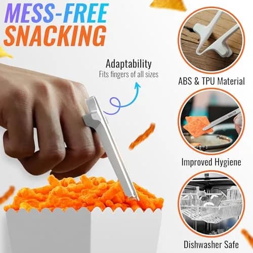 SNACTIV PRO Finger Chopsticks for Gamers - White, 10 inches (25.4 cm) | Mess-Free Snacking Solution for Gaming thumbnail 2