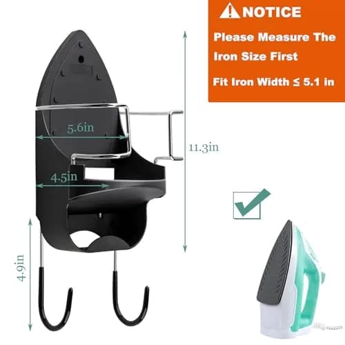 DOUBLE 2 C Black Ironing Board Hanger Wall Mount with Iron Holder & Hooks | 11.3" L x 4.5" W thumbnail 3