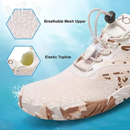 XIHALOOK Barefoot Sports Water Aqua Shoes for Men & Women Beige Brown, 25.4cm (10in) | Quick Dry Breathable Mesh thumbnail 4