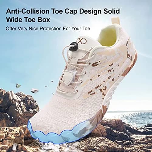 XIHALOOK Womens Barefoot Athletic Aqua Water Shoes with Wide Toe Box & Quick-Dry Mesh | US Women's 10 (Beige Brown) thumbnail 5