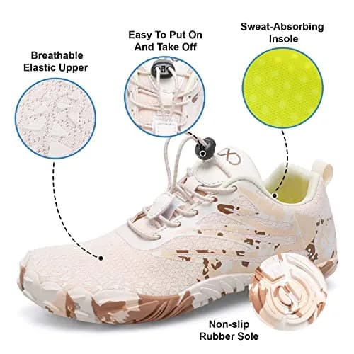 XIHALOOK Womens Quick Dry Barefoot Beach Water Shoes Beige Brown, US W 7.5/M 6 | Breathable Mesh & Anti-Slip Rubber Sole thumbnail 3