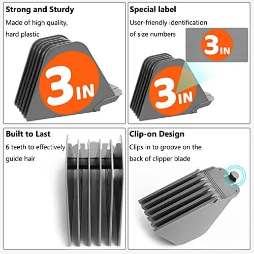 AFANSO Mega Hair Clipper Guards 8pcs Gray 32mm-76mm (1.25-3 Inch) | Precision Hair Cutting Guide Combs for Home Barbers thumbnail 2