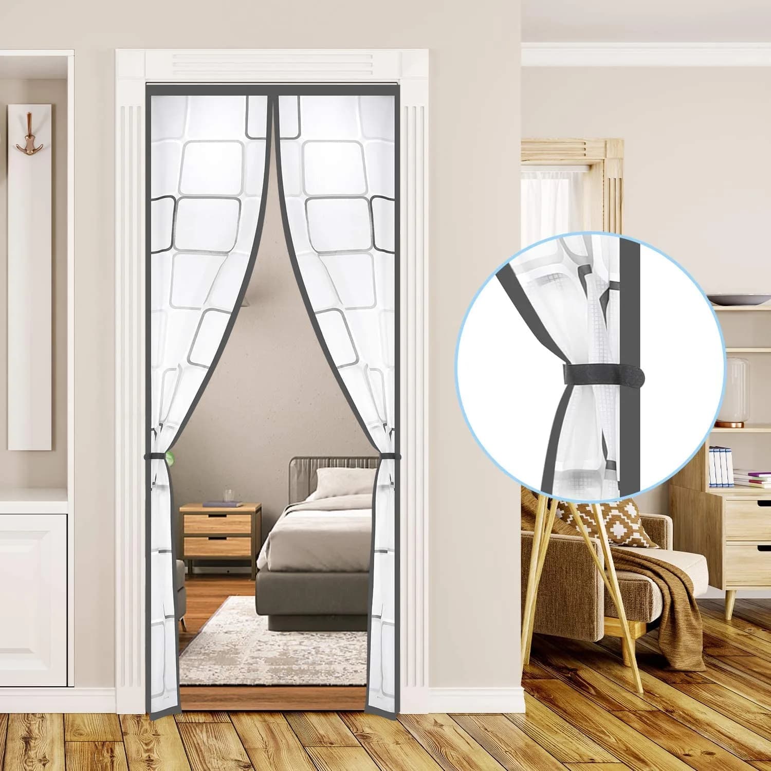 Alyseldy Magnetic Thermal Door Curtain - Grey, Fits Doors up to 34" x 80" | Energy Saving Insulated Screen - main product image
