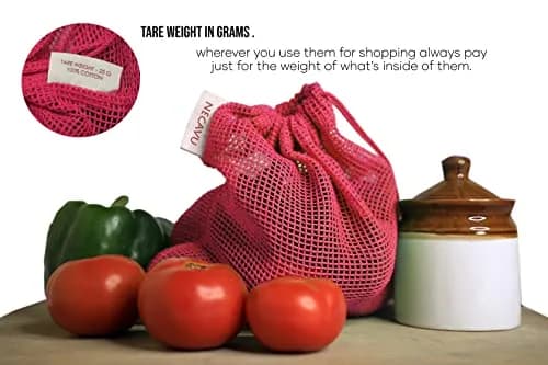 NECAVU 100% Cotton Reusable Fridge Storage Bags Set of 6 | Eco-friendly Onion Pink Vegetable Bags with Drawstring (25cm x 25cm, 25cm x 30cm, 25cm x 35cm) thumbnail 2