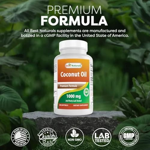 Best Naturals Extra Virgin Coconut Oil 1000 mg Softgel 180 Count | 3 Pack, Non-GMO, Gluten-Free, Made in USA thumbnail 5