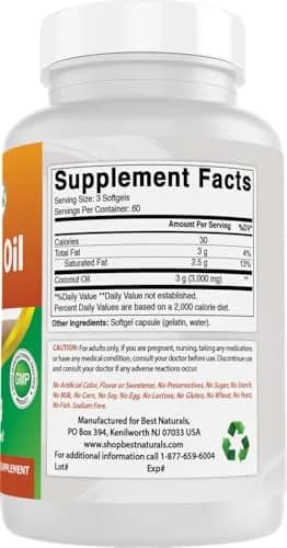 Best Naturals Extra Virgin Coconut Oil 1000 mg Softgel 180 Count | 3 Pack, Non-GMO, Gluten-Free, Made in USA thumbnail 6
