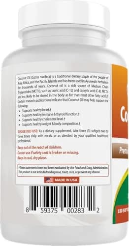 Best Naturals Extra Virgin Coconut Oil 1000 mg Softgel 180 Count | 3 Pack, Non-GMO, Gluten-Free, Made in USA thumbnail 7
