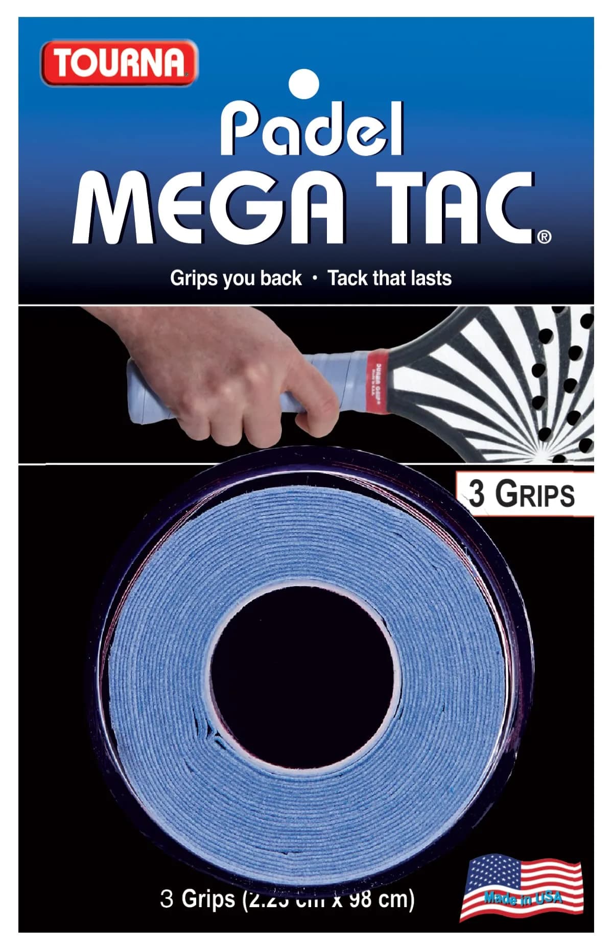 Tourna Padel Mega Tac Overgrip 3 Pack Blue | Ultra-Tacky & Durable for Padel Racquets - main product image