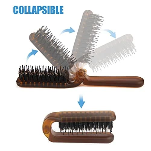 Ancable Folding Hair Brush with Boar Bristles & Nylon Pins, Amber, 1 Pack | Detangles & Smooths Hair thumbnail 4