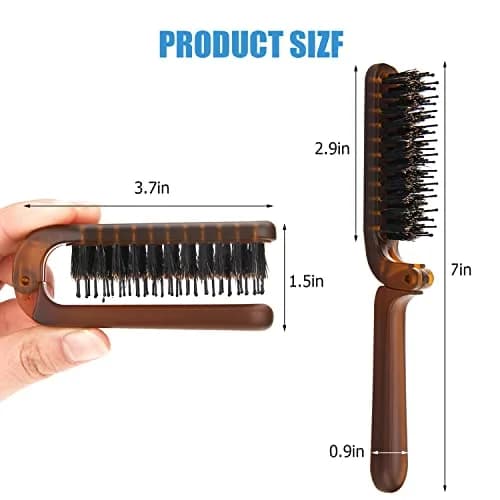 Ancable Folding Hair Brush with Boar Bristles & Nylon Pins, Amber, 1 Pack | Detangles & Smooths Hair thumbnail 5