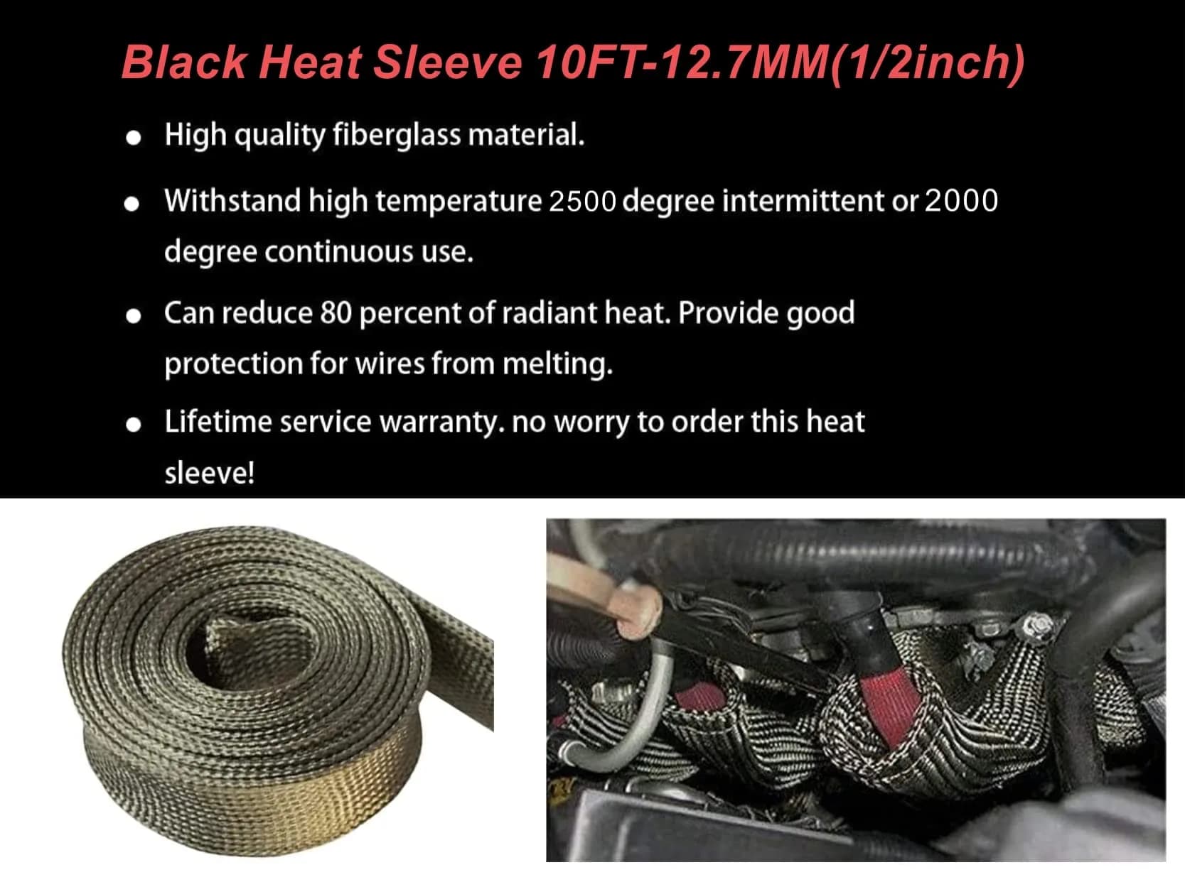 Ummickl Heat Shield Sleeve for Fuel Lines & Spark Plug Wires | 12.7mm (1/2" ID) x 10ft Roll, Titanium Basalt - view 4
