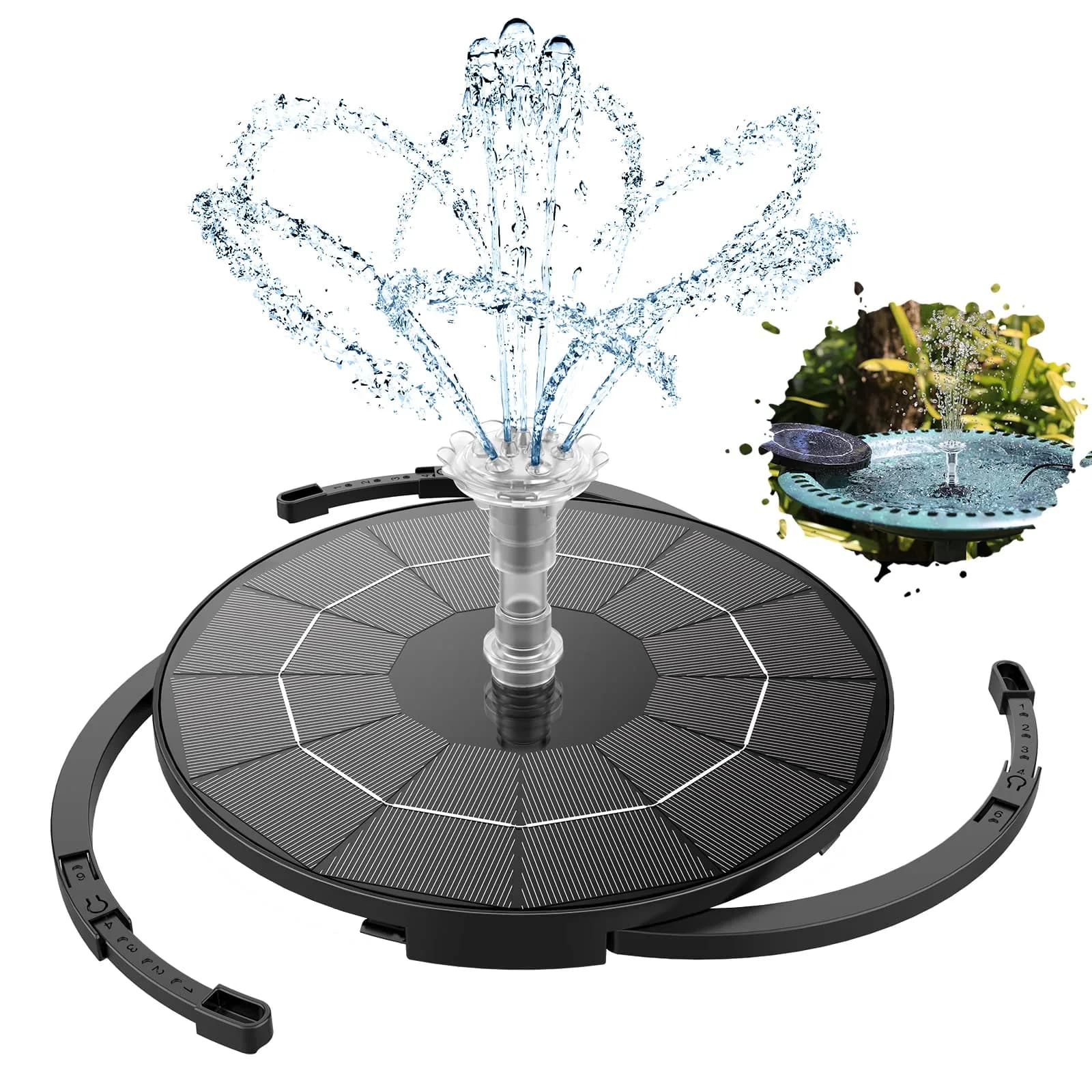 AISITIN 3.5W Solar Fountain Pump with 9.8ft Cord & 8 Nozzles | Attracts Birds, DIY Water Features - main product image