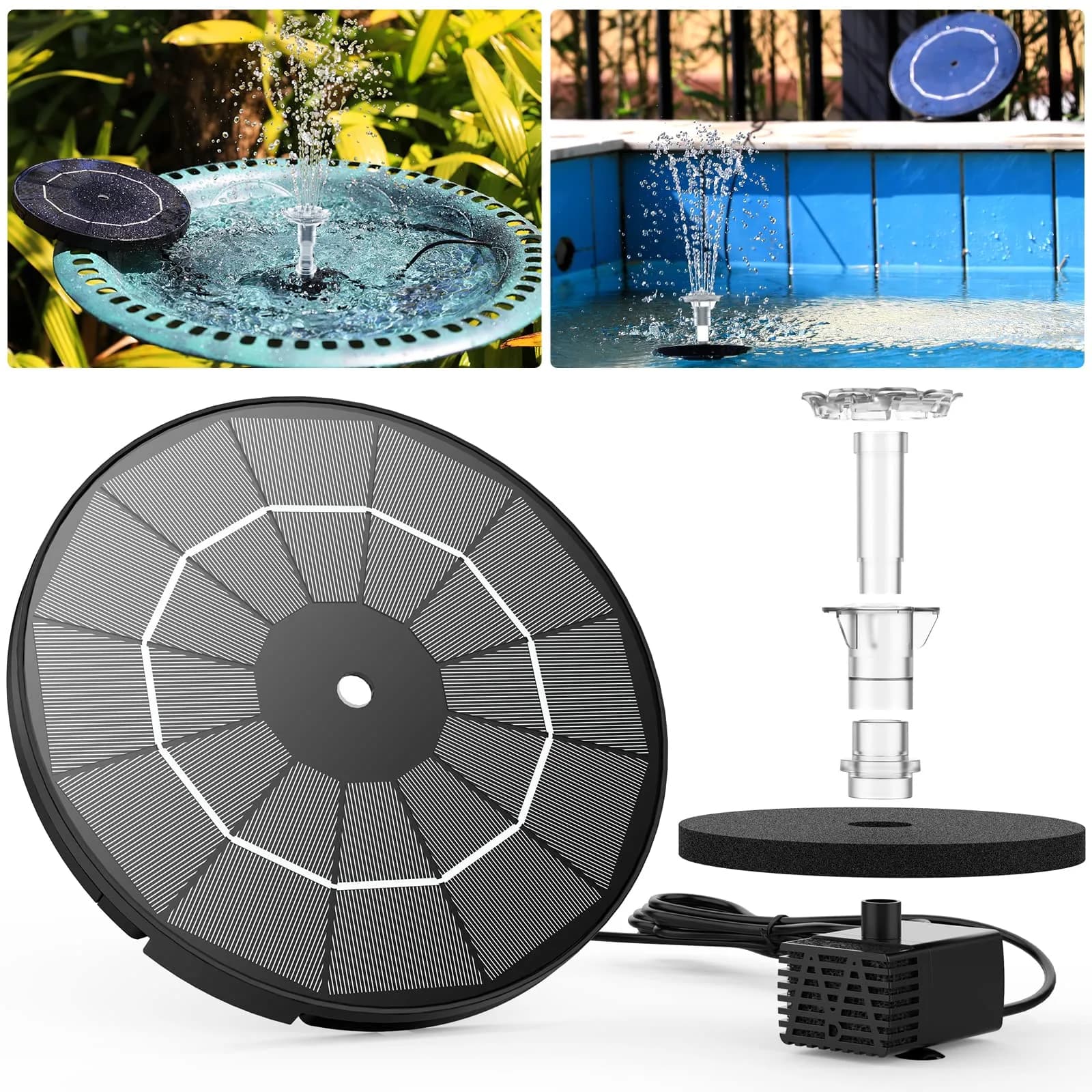AISITIN 3.5W Solar Fountain Pump with 9.8ft Cord & 8 Nozzles | Attracts Birds, DIY Water Features - view 2