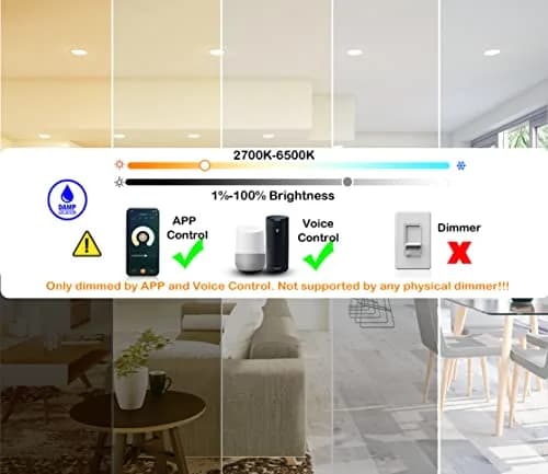 CLOUDY BAY 8 inch Smart WiFi LED Recessed Lights 4 Pack | Color Changing, Alexa & Google Compatible, Wet Location thumbnail 2