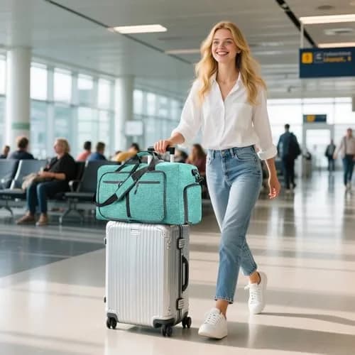 Vomgomfom Travel Duffle Bag 85L Foldable Waterproof Men Women Mint Green | Large Capacity & Compact Fold thumbnail 9