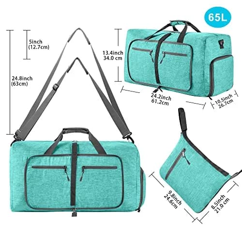 Vomgomfom Travel Duffle Bag 85L Foldable Waterproof Men Women Mint Green | Large Capacity & Compact Fold thumbnail 2