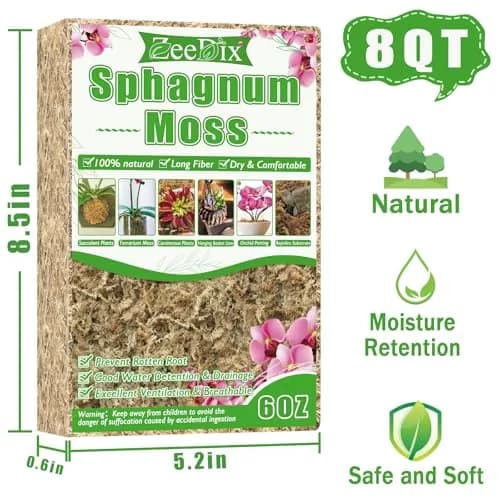 ZeeDix Natural Sphagnum Moss 6 oz (170g) | Long Fiber for Indoor Plants, Terrariums & Reptiles thumbnail 2